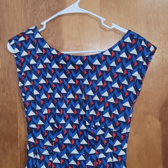 Louche Geometric Blue, White and Red Dress - Picture 3 of 8